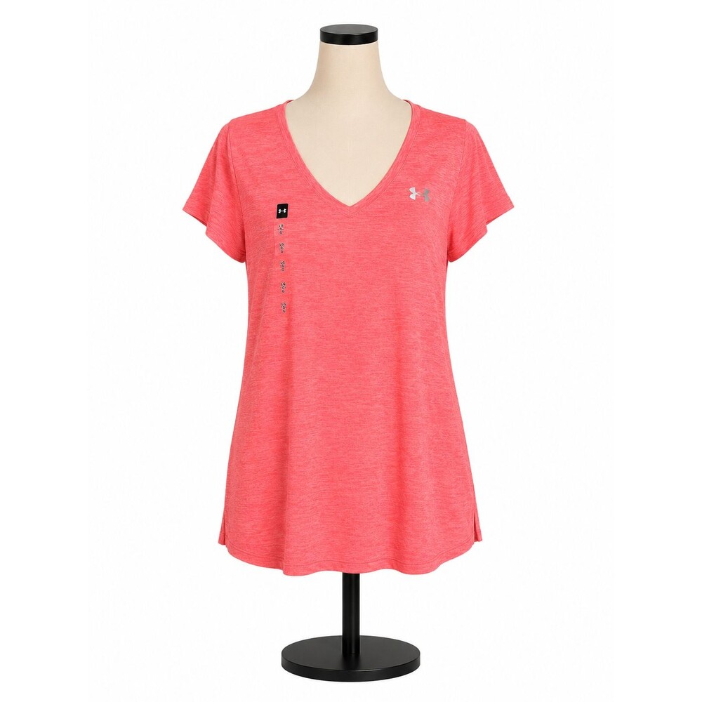 Under Armour Womens Short Sleeve Top Size Large V Neck Orange Activewear Running